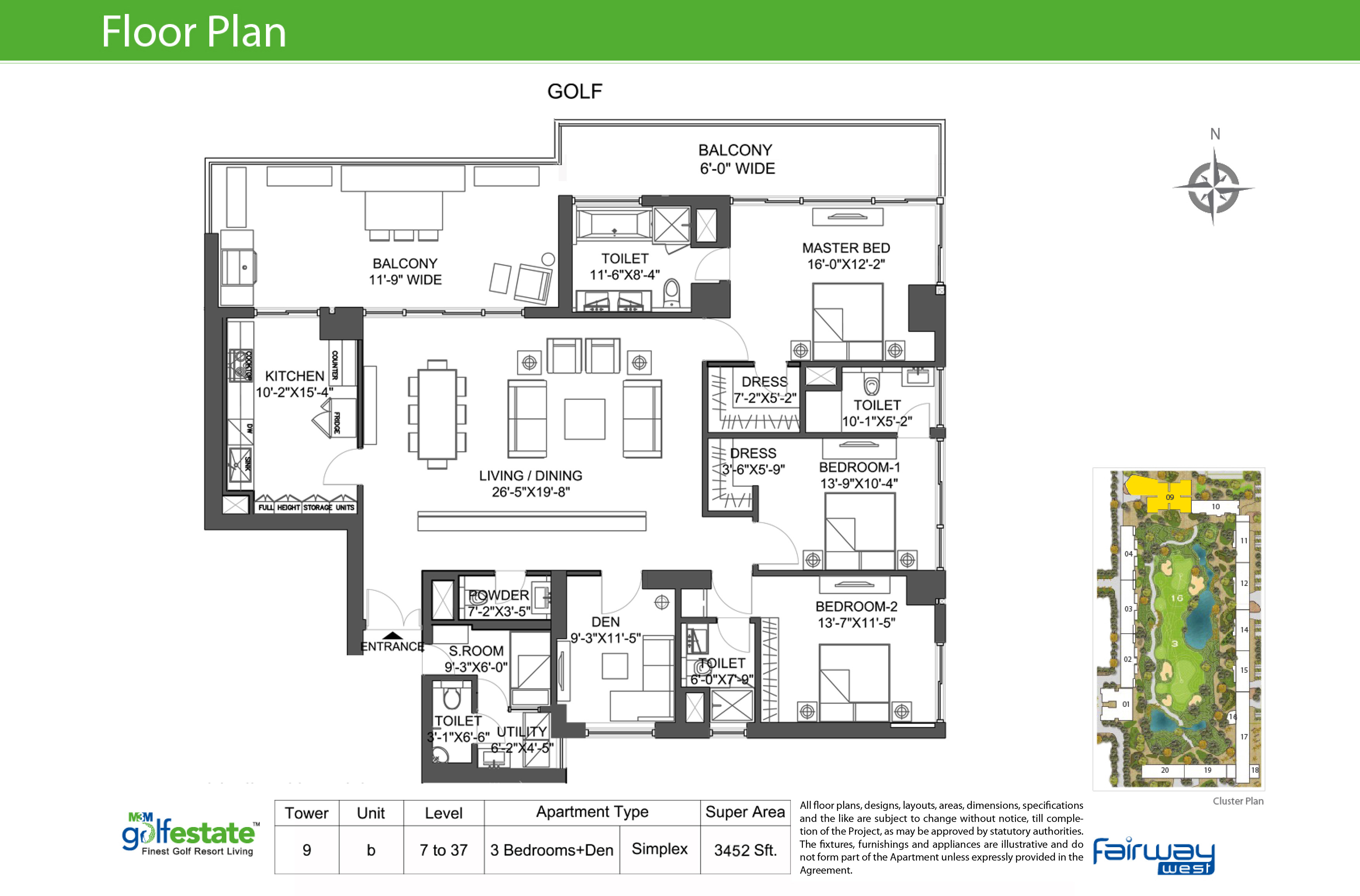 Floor plan of M3M Golf estate Fairway West 3452 Sqft